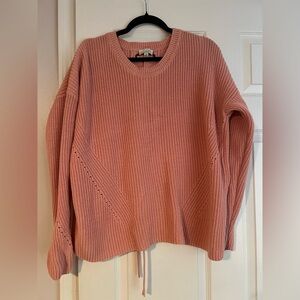 Lucky Brand Size L Pale Pink Tie Back Long Sleeve Ribbed Top Sweater.